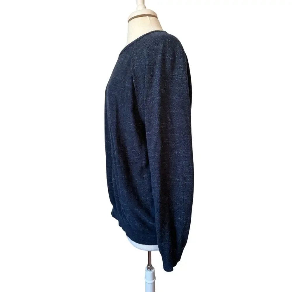 J. Crew Mens XL Preppy Heathered Navy Cotton Crew Neck Pullover Sweater Academia